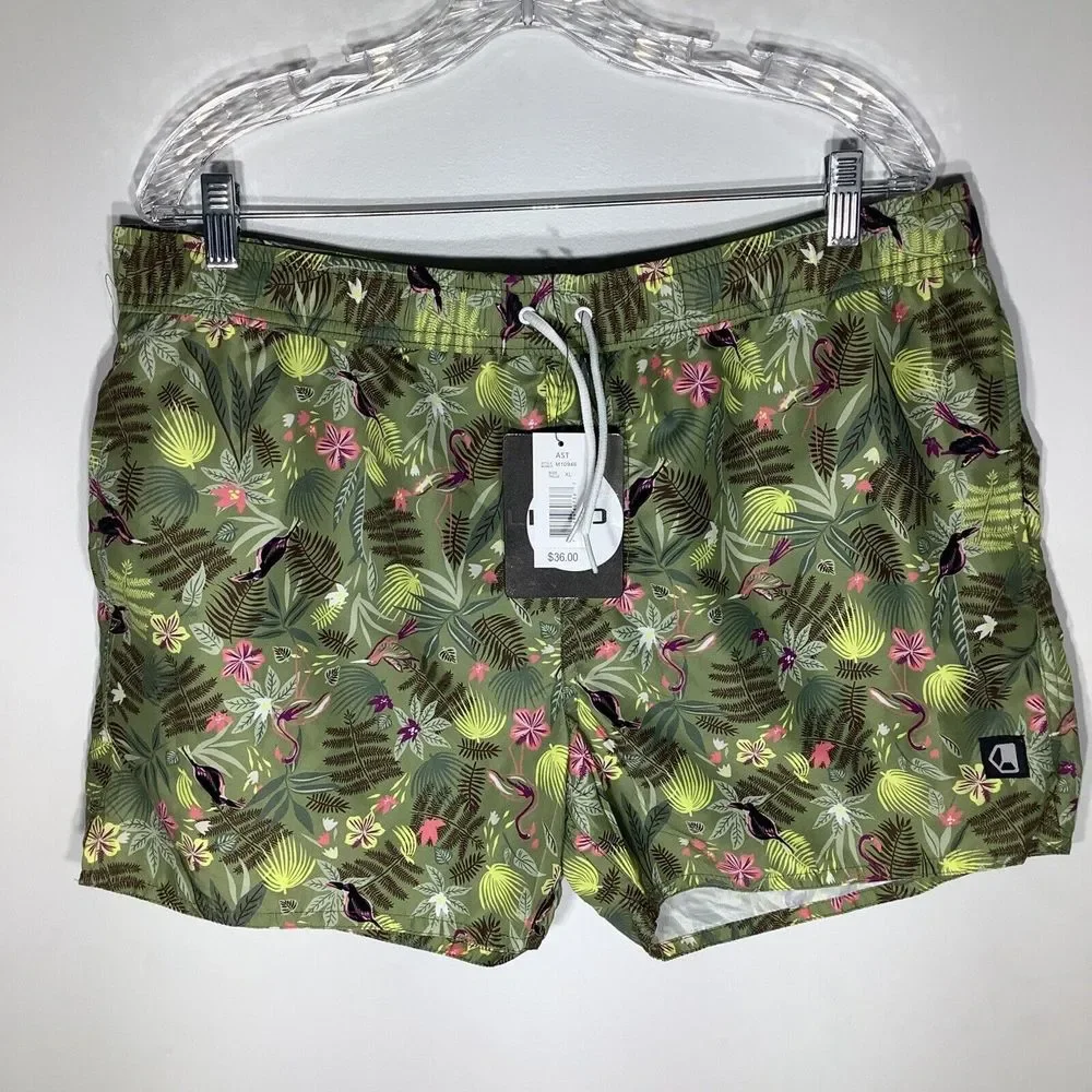 Liquid Mens Swim‎ Shorts Green Floral Size XL NWT